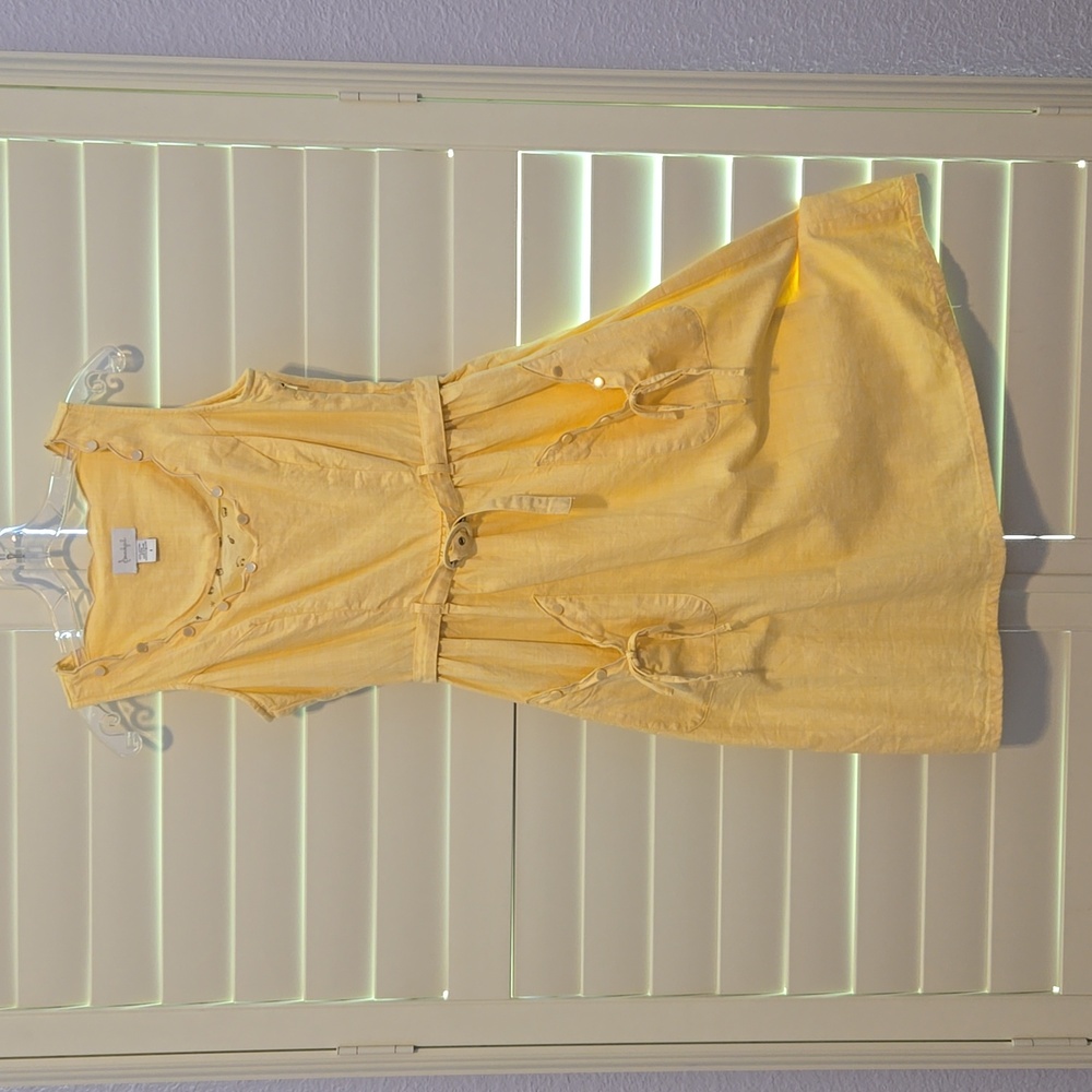 Soundgirl Pretty Yellow Woven Dress with scallop edge neck and pocket details